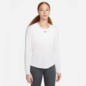 Nike Women's Classic Dri-Fit White Long Sleeve Tee Center Swoosh Lightweight